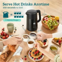 HOMCOM Elektryczny czajnik, 1,7 l, szybkie gotowanie, 2200 W, z wyświetlaczem LED, funkcją podtrzymywania ciepła, zabezpieczeniem przed suchobiegiem, bez PTFE(m-4)
