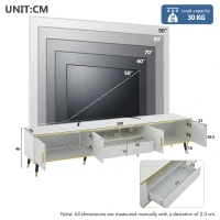 Modern TV Entertainment Center with 4 Doors & Drawer, Spacious TV Stand for Living Room or Bedroom, 200L x 40W x 46H cm, White(m-3)