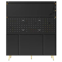 Modern Sideboard with App-Controlled LED Lighting and Music Mode, Tall Cabinet for Kitchen and Living Room, 145L x 39W x 171H cm, Black(m-10)