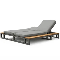 Outdoor Double Daybed with Adjustable Backrest and Thick Cushion, Multifunctional Waterproof Sofa Bed for Patio, 184L x 159W x 73H cm, Gray(m-11)