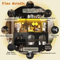 Tall Kitchen Cabinet with Built‑In Power Outlets & 2 USB Ports, Modern Sideboard with App-Controlled LED, 120L x 40W x 176H cm, Black(m-6)