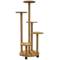 Outsunny Soporte para Plantas de Bambú con Ruedas de 5 Niveles Estantería Redonda para Plantas para Esquina 33x33x90 cm Natural
