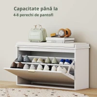 HOMCOM Bancă Scarpieră cu Raft Intern, din Lemn și Țesătură cu Efect de In, 80x26x47.5 cm, Alb și Bej(m-6)