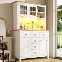 Farmhouse Style Sideboard with Spacious Shelves and Drawers, Versatile Storage Cabinet with Drink Holders, 104L x 40W x 180H cm, White(m-7)