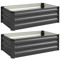 Outsunny Set of Two 100 x 60cm Steel Planter Boxes - Grey
