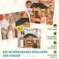 AIYAPLAY Kinderspielhaus Holz Spielhaus Outdoor mit Küche Bank Verkaufstheke Fenster Tür für 3-8 Jahre 171,5 x 146 x 156 cm Braun(m-8)
