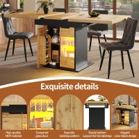 Telescopic Table with App-Controlled LED Lighting and USB Port, Extendable Dining Table for 4-6 People, 110-140L x 80W x 76H cm, Black(m-4)