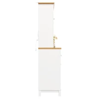 Farmhouse Style Sideboard with Spacious Shelves and Drawers, Versatile Storage Cabinet with Drink Holders, 104L x 40W x 180H cm, White(m-11)