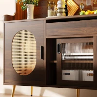 Country Style Sideboard with App-Controlled LED Light Strip, Sturdy Cabinet for Living & Dining Area, 145L x 39W x 171H cm, Brown(m-8)