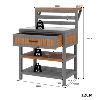 Wooden Garden Cabinet with Large Drawer and 2-Tier Shelf, Weather‑Resistant Sideboard for Patio Workspace, 80L x 72.5W x 123H cm, Natural(m-3)