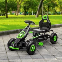 HOMCOM Kart à pédales pour enfant siège réglable 3 positions frein à main enfant de 5 à 12 ans vert noir(m-10)