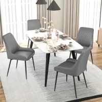 HOMCOM Set Of 2 Quilted PU Leather Dining Chairs with Metal Frame 4 Legs Foot Caps Home Seating Modern Stylish Executive Grey(m-7)