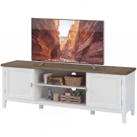 HOMCOM TV Stand for TVs up to 42 Inch, Farmhouse Entertainment Center with 2 Open Shelves, 2 Cabinets and Thick Top(m-11)