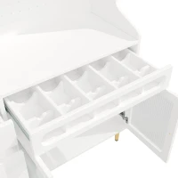 Freestanding Highboard with LED Lighting & Pull-Out Wine Rack, Tall Storage Cabinet with Sliding Glass Doors, 145L x 39W x 171H cm, White(m-9)