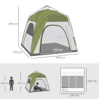 Outsunny Tente de camping, tente pop up dôme familiale 4 personnes, avec 4 portes 4 fenêtres sac de transport inclus pour le camping randonnée vert gris(m-3)