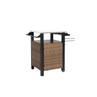 Outdoor-Barwagen mit mit Rollen und Stauraumschrank, 76x57x85 cm, Braun(m-1)