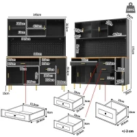 Modern Highboard with Height-Adjustable Shelves & App-Controlled LED, Tall Cabinet for Living, Dining Area, 145L x 39W x 171H cm, Black(m-3)