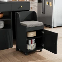 Adjustable Kitchen Island with 2 Stools, 6-Drawer and Generous worktop, Versatile Sideboard with Open Shelves, 140L x 40W x 89H cm, Black(m-9)