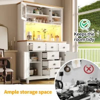 Farmhouse Style Sideboard with Spacious Shelves and Drawers, Versatile Storage Cabinet with Drink Holders, 104L x 40W x 180H cm, White(m-5)