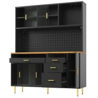 Modern Highboard with Height-Adjustable Shelves & App-Controlled LED, Tall Cabinet for Living, Dining Area, 145L x 39W x 171H cm, Black(m-2)