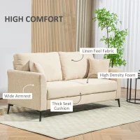HOMCOM Sofa 2-osobowe, tapicerka lniana, metalowe nogi, poduszki(m-5)