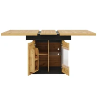 Telescopic Table with App-Controlled LED Lighting and USB Port, Extendable Dining Table for 4-6 People, 110-140L x 80W x 76H cm, Black(m-14)