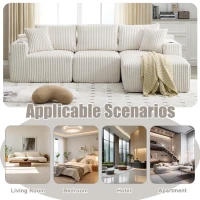 Modular L-Shaped Sectional Sofa with High-Resilience Foam, Plush Corduroy Chaise Lounge for 3 People, 257L x 160W x 80H cm, Beige(m-6)