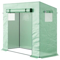 Outsunny Small Walk-in Garden Greenhouse with Steel Frame, Large Roll-up Door and Windows, 200Lx76Wx168Hcm, Green(m-22)