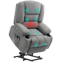 HOMCOM Fauteuil releveur relax électrique, fonction massage et chaleur, inclinaison réglable, repose-pied, télécommandes, gris(m-11)