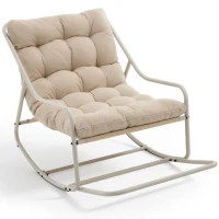 Sedia a dondolo da esterno con cuscino confortevole, per soggiorno, camera da letto, sala lettura, 75x116x82 cm, Beige(m-2)