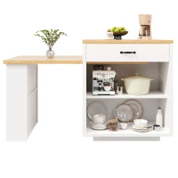 Extendable Kitchen Island with App-Controlled RGB Lighting, Versatile Storage Cabinet with Adjustable Shelf, 126-196L x 59W x 94H cm, White(m-10)