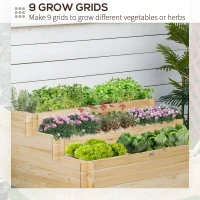 Outsunny 117cm x 100cm x 54cm 3 Tier Raised Garden Bed 376L Fir Wood Elevated Planter Flower Box with 9 Grow Grids and Non-woven Fabric for Vegetables, Flower, Herb Outdoor Indoor Use(m-6)