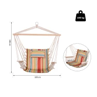 Outsunny Silla Colgante Estampado Rayas Hamaca con Cojín Reposacabezas para Interior Exterior 100x106 cm Carga Máx. 100 kg(m-3)