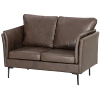 HOMCOM Canapea 2 Locuri în Piele Respirabilă cu Umplutură Groasă și Picioare în Metal, 137x72x88 cm, Maro Închis(m-10)
