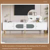 Stylish TV Stand with 2 Glass Doors and Metal Support Legs, Sturdy TV Cabinet for Living Room or Bedroom, 170L x 35W x 50H cm, White(m-5)