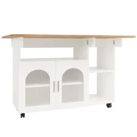 Mobile Kitchen Island with Fold-Down Dining Extensions, Versatile Serving Trolley with Open Shelves, 120L x 30-70W x 79.5H cm, White(m-2)