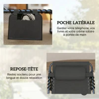 Outsunny Lot de 2 Bains de Soleil Transat de Jardin Matelas XXL 9cm Inclinable 180° Plat Pliable à 5 Positions 200x57x38cm Gris(m-8)