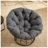 Poltrona Papasan, girevole a 360°, cuscino spesso, struttura in acciaio, 92x92x67 cm, Grigio(m-5)