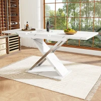 Extendable Dining Table with Locking Silent Metal Guide Rails, Space-Saving Table for 6 to 8 People, 118-157L x 75W x 76.5H cm, White(m-1)