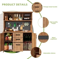 Freestanding Outdoor Cupboard with Drawers, Pegboard and Shelves, Sturdy Storage Cabinet for Kitchen, 120L x 50W x 185H cm, Natural(m-4)