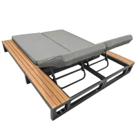 Outdoor Double Daybed with Adjustable Backrest and Thick Cushion, Multifunctional Waterproof Sofa Bed for Patio, 184L x 159W x 73H cm, Gray(m-9)