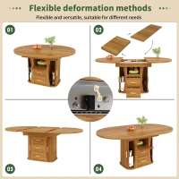 Extendable Dining Table with 3-Tier Hidden Storage and Sliding Rail, Round Kitchen Table for 6 People, 118-158L x 118W x 77H cm, Walnut(m-6)