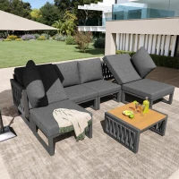 Outdoor Garden Furniture Set with High-Density Foam Cushions, Durable Garden Sofa Set with Plastic Weave, 240L x 118W x 83H cm, Gray(m-9)