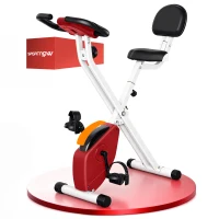 HOMCOM Foldable Exercise Bike, Indoor Fitness Bicycle Trainer with 8-level Magnetic Resistance and LCD Monitor, Red(m-13)