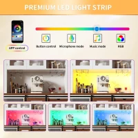 Modern Cabinet with App-Controlled RGB LED Lighting and Music Sync, Tall Sideboard with Adjustable Shelves, 104L x 40W x 180H cm, White(m-6)
