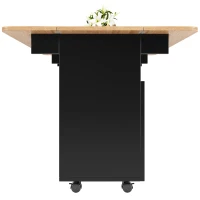 Mobile Kitchen Island with Folding Dining Tops and Storage, Multifunctional Dining Trolley for Modern Homes, 120L x 30-70W x 79.5H cm, Black(m-11)