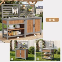 Outdoor BBQ Side Table with Stainless Steel Worktop, Mobile Garden Cabinet with Lockable Castors, 404L x 134.5W x 148.5H cm, Natural(m-10)