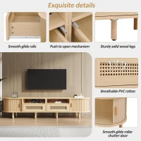 Modern TV Stand with 2 Drawers, 2 Sliding Doors & 8 Solid Wood Legs, Versatile Cabinet with Rounded Corners, 170L x 40W x 40H cm, Oak(m-5)