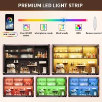 Modern Sideboard with App-Controlled LED Lighting and Music Mode, Tall Cabinet for Kitchen and Living Room, 145L x 39W x 171H cm, Black(m-6)