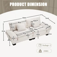 Oversized Cloud Sofa with Ergonomic High-Resilience Foam & 2 Lumbar Cushions, Modular Couch for 2 People, 224L x 81W x 81H cm, Beige(m-3)